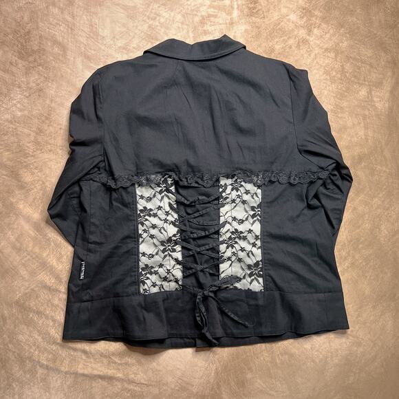 Tripp NYC Corset Back Jacket Black Floral Lace Netting Hook & Eye Blazer Size 3 - Picture 3 of 8